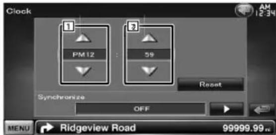 Clock 1 PM 12 2 59 Reset Synchronize OFF MENU → Ridgeview Road 99999.99 m