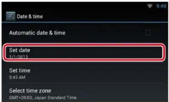Date & time Automatic date & time Set date 1/1/2013 Set time 9:45 AM Select time zone GMT+09:00, Japan Standard Time