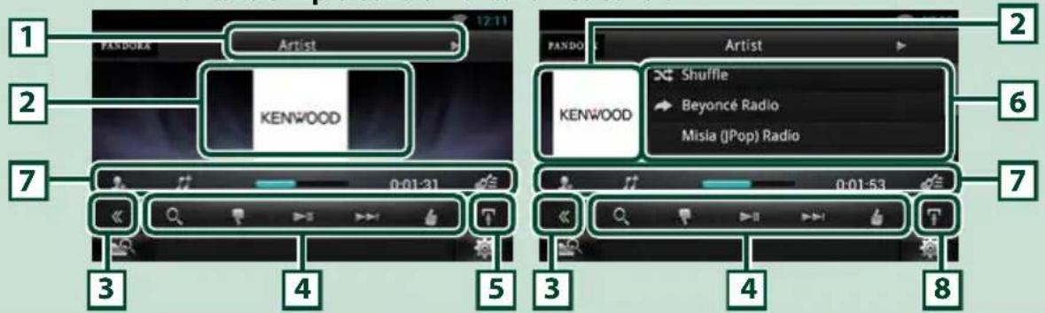 1 PANDORA Artist 2 KENWOOD 3 4 5 6 KENWOOD Artist Shuffle Beyoncé Radio Misla (IPop) Radio 7 3 4 5 6 7 0:01:31 0:01:53