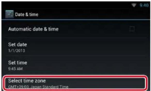 Date & time Automatic date & time Set date 1/1/2013 Set time 9:45 AM Select time zone GMT+09:00, Japan Standard Time