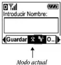 Introducir Nombre: Guardar O... Modo actual