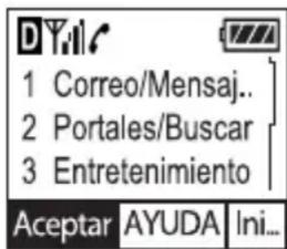 1 Correo/Mensaj.. 2 Portales/Buscar 3 Entretenimiento Aceptar AYUDA Ini...