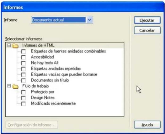 ADOBE Dreamweaver MX 2004 - Para ejecutar informes para probar un sitio: - 1