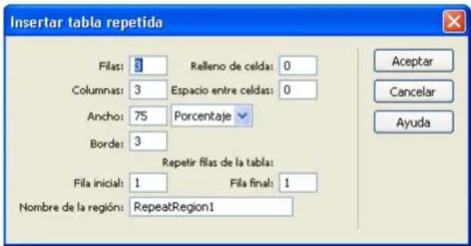 ADOBE Dreamweaver MX 2004 - Para insertar una tabla de repetición: - 2