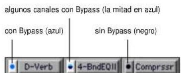 algunos canales con Bypass (la mitad en azul) con Bypass (azul) sin Bypass (negro) D-Verb 4-BndEQII Compressr