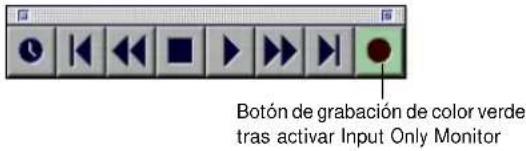 Botón de grabación de color verde tras activar Input Only Monitor