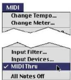 MIDI Change Tempo... Change Meter... Input Filter... Input Devices... ✓ MIDI Thru All Notes Off