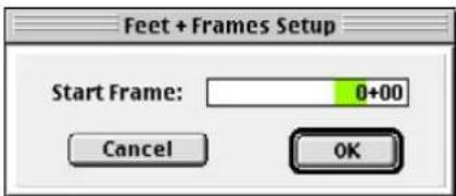 Feet + Frames Setup Start Frame: 0+00 Cancel OK