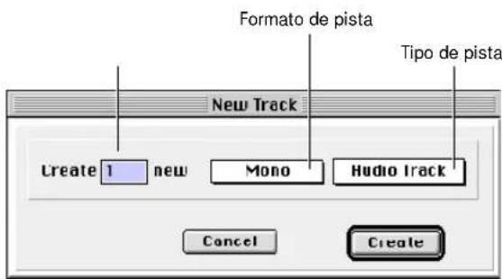 Formato de pista Tipo de pista New Track Create 1 new Mono Audio Track Cancel Create