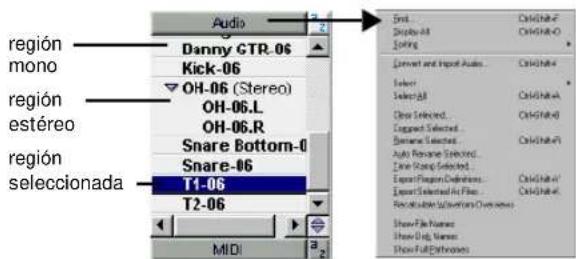 region mono region estereo region seleccionada Audio Danny GTR-06 Kick-06 OH-06 (Stereo) OH-06.L OH-06.R Snare Bottom-0 Snare-06 T1-06 T2-06 MIDI End... Display-M Lending Connect and Input Audio... Select... Select All... Close Selected... CaspSet Selected... Sname Selected... Auto Reuse Selected... Line Span Selected... Export Flagion Definitions... Export Selected Air Files... Residualize Selected Air Files... Show For Names Show Drop Names Show Full Channels
