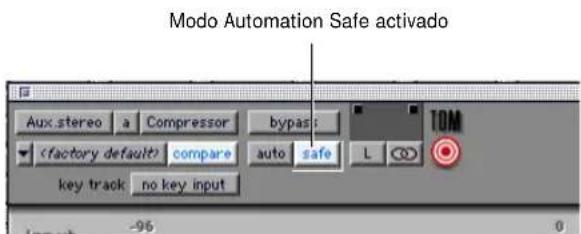 Modo Automation Safe activado Aux.stereo a Compressor bypass compare auto safe key track no key input -96 0