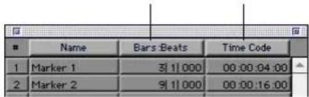 Name Bars:Beats Time Code 1 Marker 1 3(1)000 00:00:04:00 2 Marker 2 9(1)000 00:00:16:00