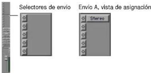 Selectores de envío Envío A, vista de asignación Stereo