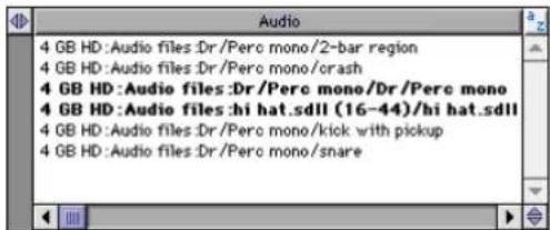 Audio 4 GB HD:Audio files:Dr/Perc mono/2-bar region 4 GB HD:Audio files:Dr/Perc mono/crash 4 GB HD:Audio files:Dr/Perc mono/Dr/Perc mono 4 GB HD:Audio files:hi hat.sdll (16-44)/hi hat.sdll 4 GB HD:Audio files:Dr/Perc mono/kick with pickup 4 GB HD:Audio files:Dr/Perc mono/snare