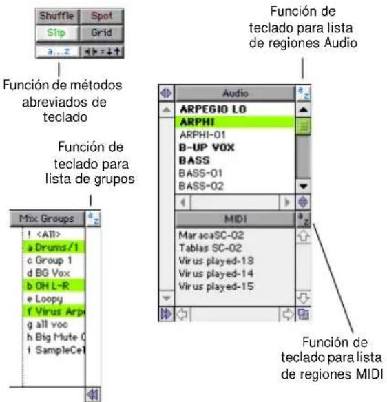 Shuffle Spot Slp Grid a...z Función de métodos abreviados de teclado Función de teclado para lista de grupos Mix Groups a Drums/1 c Group 1 d BG Vox b OH L-R e Loopy f Virus Arp g all voc h Big Mute C i SampleCe Función de teclado para lista de regiones MIDI Audio ARPEGIO LO ARPHI ARPHI-01 B-UP VOX BASS BASS-01 BASS-02 MIDI MaracaSC-02 Tablas SC-02 Virus played-13 Virus played-14 Virus played-15