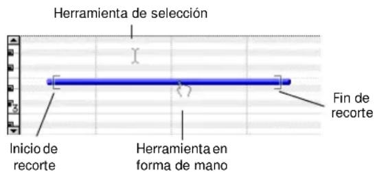 Herramienta de selección Fin de recorte Inicio de recorte Herramienta en forma de mano