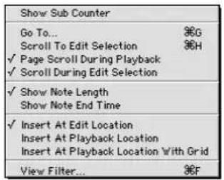 Avid Pro Tools 5.1 - Menú Options de MIDI Event List - 1