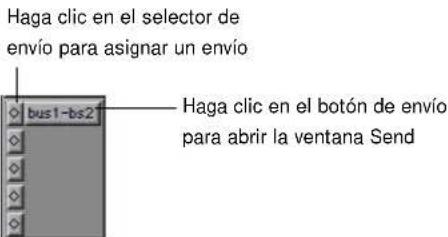 Haga clic en el selector de envío para asignar un envío bus1-bs2 Haga clic en el botón de envío para abrir la ventana Send