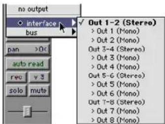 no output interface bus pan >0< auto read rec v 3 solo mute √ Out 1-2 (Stereo) > Out 1 (Mono) > Out 2 (Mono) Out 3-4 (Stereo) > Out 3 (Mono) > Out 4 (Mono) Out 5-6 (Stereo) > Out 5 (Mono) > Out 6 (Mono) Out 7-8 (Stereo) > Out 7 (Mono) > Out 8 (Mono)