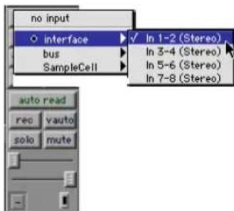 no input interface bus SampleCell In 1-2 (Stereo) In 3-4 (Stereo) In 5-6 (Stereo) In 7-8 (Stereo) auto read rec vauto solo mute