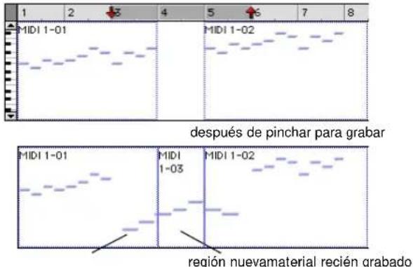 1 2 4 5 7 8 MIDI 1-01 MIDI 1-02 después de pinchar para grabar MIDI 1-01 MIDI MIDI 1-02 1-03 region nuevamaterial recién grabado