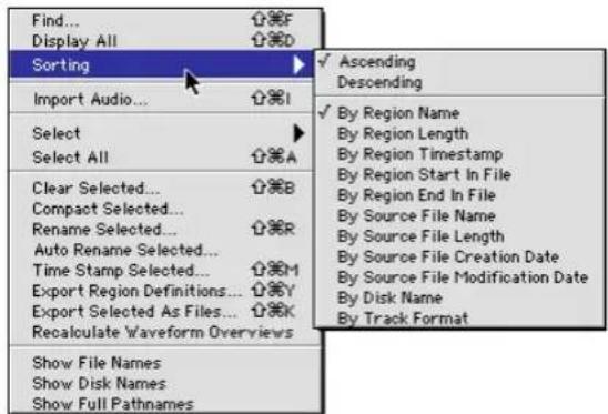 Avid Pro Tools 5.1 - Organización y búsqueda en listas de regiones - 1