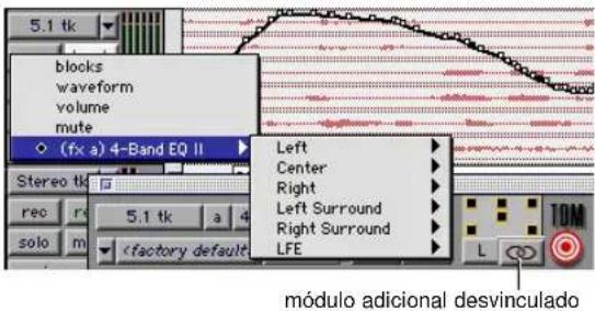 5.1 tk blocks waveform volume mute (fx a) 4-Band EQ II Left Center Right Left Surround Right Surround LFE rec r 5.1 tk a 4 solo m