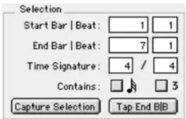 Selection Start Bar | Beat: 1 1 End Bar | Beat: 7 1 Time Signature: 4 / 4 Contains: Capture Selection Tap End B|B