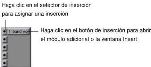 Haga clic en el selector de inserción para asignar una inserción 1 band eq Haga clic en el botón de inserción para abrir el módulo adicional o la ventana Insert