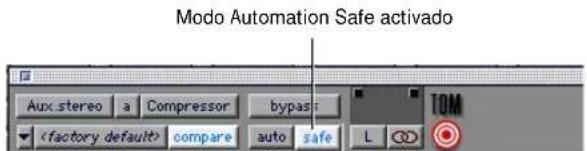 Modo Automation Safe activado Aux stereo a Compressor bypass compare auto safe L C D TOM