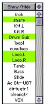 Show/Hide kick snare Kit.L Kit.R Drum Sub loop1 nunuloop Loop L Loop R Tamb Bass Slide Ac Gtr-U87 dirtuqtr1 cleanqtr VOX