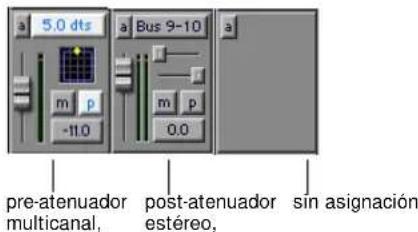 a 5.0 dts m p -11.0 a Bus 9-10 m p 0.0 a pre-atenuador multicanal, post-atenuador estéreo, sin asignación