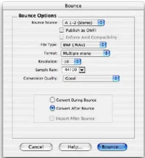 Avid Pro Tools 6.7 - Opciones del cuadro de diálogo Bounce - 1