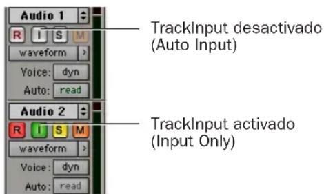 Audio 1 R I S M waveform > Voice: dyn Auto: read Audio 2 R I S M waveform > Voice: dyn Auto: read TrackInput desactivado (Auto Input) TrackInput activado (Input Only)