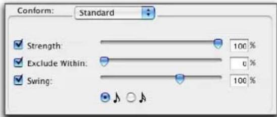 Conform: Standard ✓ Strength: 100 % ✓ Exclude Within: 0 % ✓ Swing: 100 %