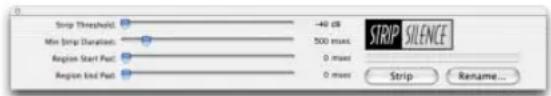 Strip Threshold Min strip Duration Region Start Pad Region End Pad -40 dB 500 ms 0 ms 0 ms STRIP SILENCE Strip Rename...
