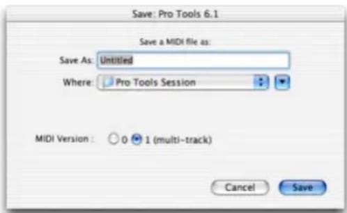 Avid Pro Tools 6.7 - Para exportar todas las pistas MIDI en la sesión actual: - 1