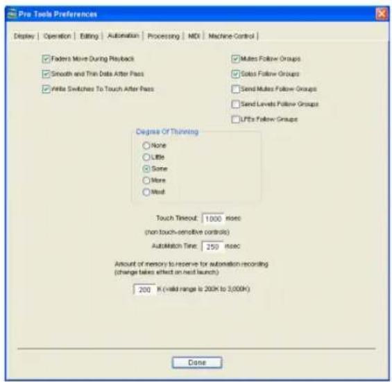 Avid Pro Tools 6.7 - Ficha Automation de Preferences - 1