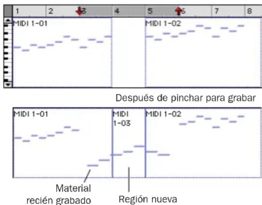 MIDI 1-01 MIDI 1-02 Después de pinchar para grabar MIDI 1-01 MIDI 1-03 MIDI 1-02 Material recién grabado Región nueva