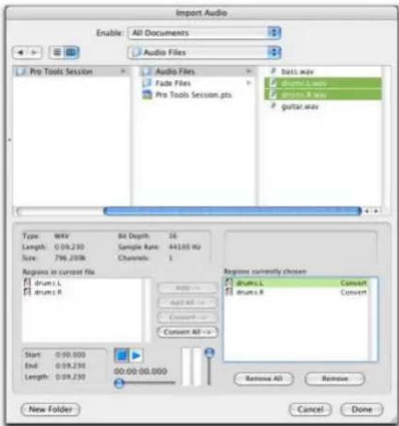 Avid Pro Tools 6.7 - Para importar archivos o regiones de audio a una sesión (desde el menú File de Pro Tools): - 1