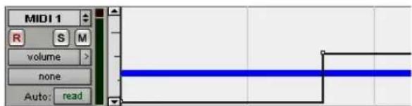 MIDI 1 R S M volume > none Auto: read