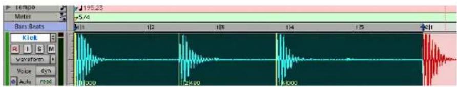 tempo Meter Bors Beats 5/4 195.23 Kick R I S M voravform Voice dyn A Ju road 0.000 2480 4.000