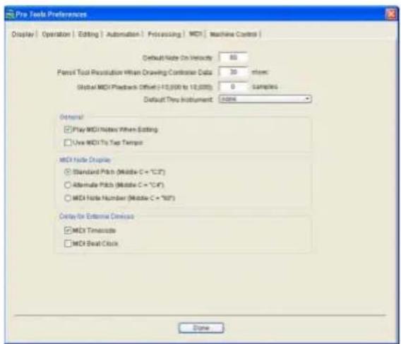 Avid Pro Tools 6.7 - Ficha MIDI de Preferences - 1