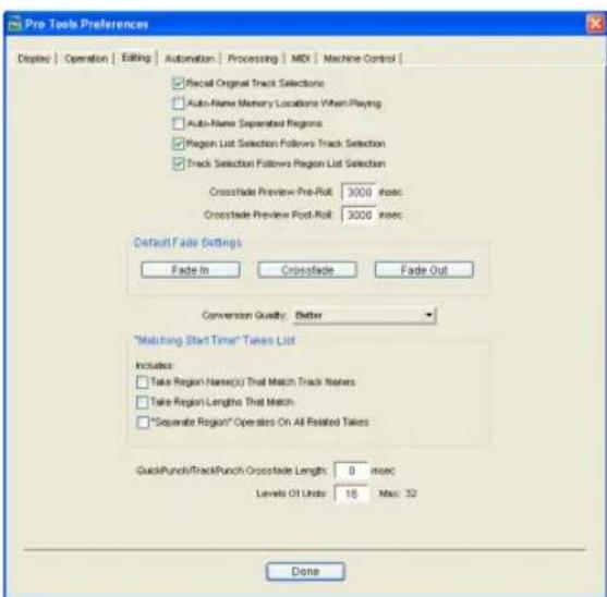 Avid Pro Tools 6.7 - Ficha Editing de Preferences - 1