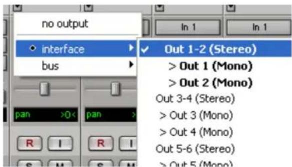 no output interface bus pan >0< pan R I R I In 1 In 1 ✓ Out 1-2 (Stereo) > Out 1 (Mono) > Out 2 (Mono) Out 3-4 (Stereo) > Out 3 (Mono) > Out 4 (Mono) Out 5-6 (Stereo) > Out 5 (Mono)