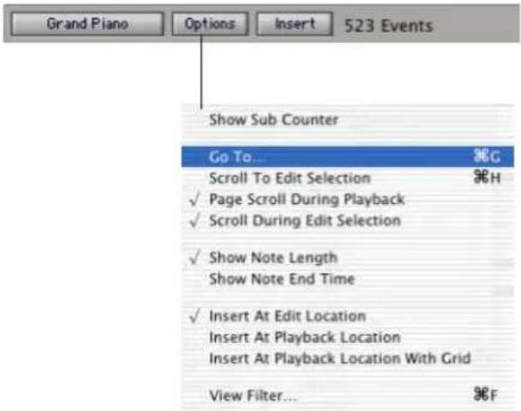 Avid Pro Tools 6.7 - Menú Options de MIDI Event List - 1