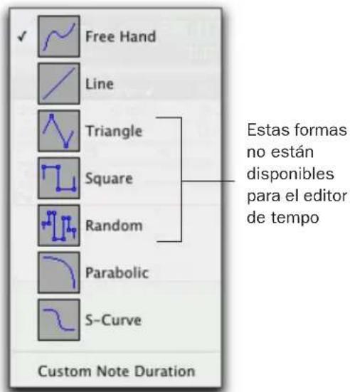 Free Hand Line Triangle Square Random Parabolic S-Curve Custom Note Duration Estas formas no están disponibles para el editor de tempo