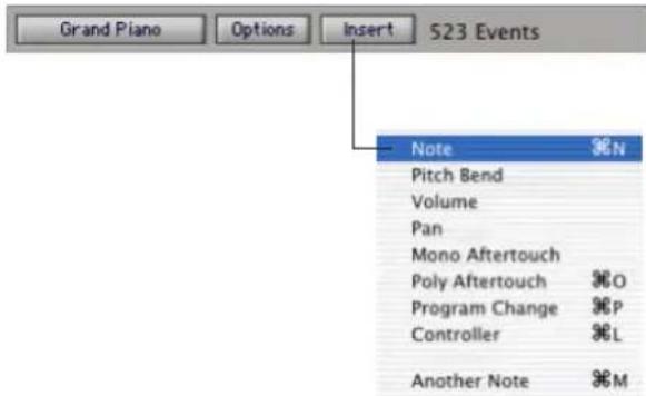 Grand Piano Options Insert 523 Events Note Pitch Bend Volume Pan Mono Aftertouch Poly Aftertouch Program Change Controller Another Note 36N 36O 36P 36L 36M