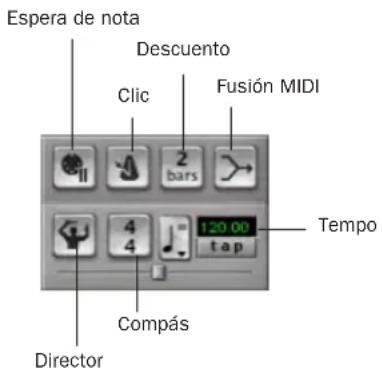 Espera de nota Descuento Clic Fusión MIDI 2 bars Tempo 4 4 120.00 tap Compás Director
