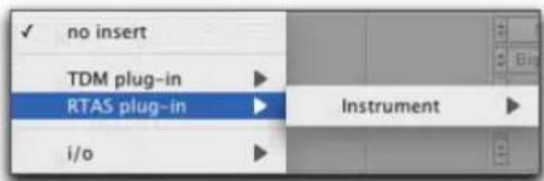 ✓ no insert TDM plug-in RTAS plug-in Instrument i/o